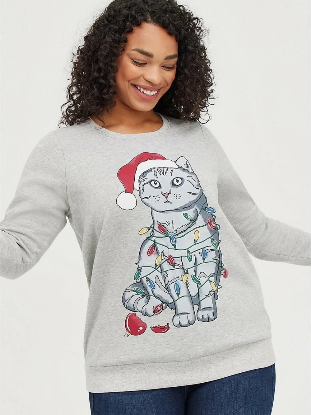Torrid Festive Cat Sweatshirt Christmas Lighted Dress Gray 5 5x tree naughty
